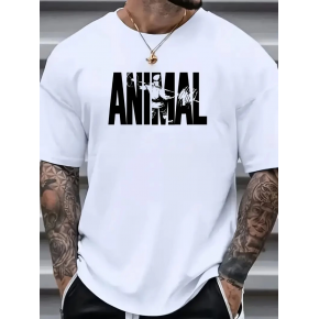 Erkek ANIMAL Baskılı Tişört Bisiklet YakaYazlık T-shirt - Beyaz