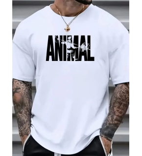 Erkek ANIMAL Baskılı Tişört Bisiklet YakaYazlık T-shirt - Beyaz