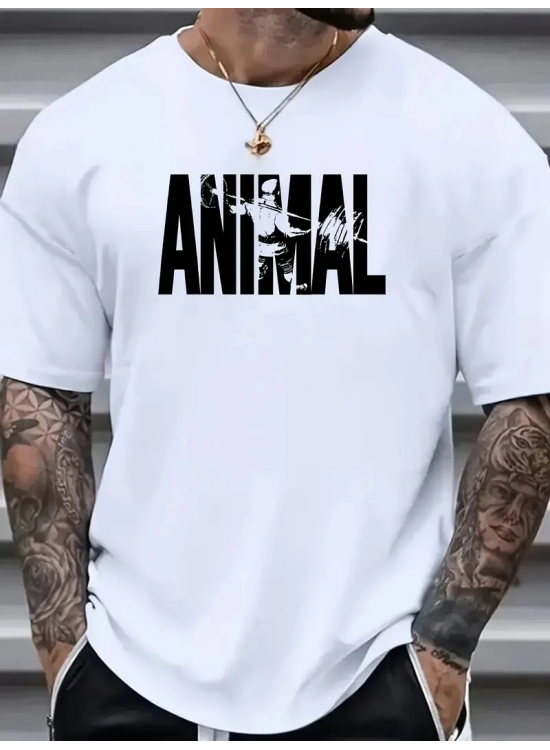 Erkek ANIMAL Baskılı Tişört Bisiklet YakaYazlık T-shirt - Beyaz Erkek ANIMAL Baskılı Tişört Bisiklet YakaYazlık T-shirt - Beyaz