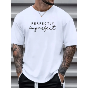 Erkek PERFECTLY Baskılı Tişört Bisiklet yaka yazlık Kısa Kol t-shirt - Beyaz