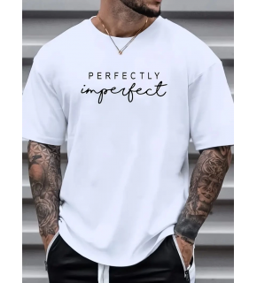 Erkek PERFECTLY Baskılı Tişört Bisiklet yaka yazlık Kısa Kol t-shirt - Beyaz