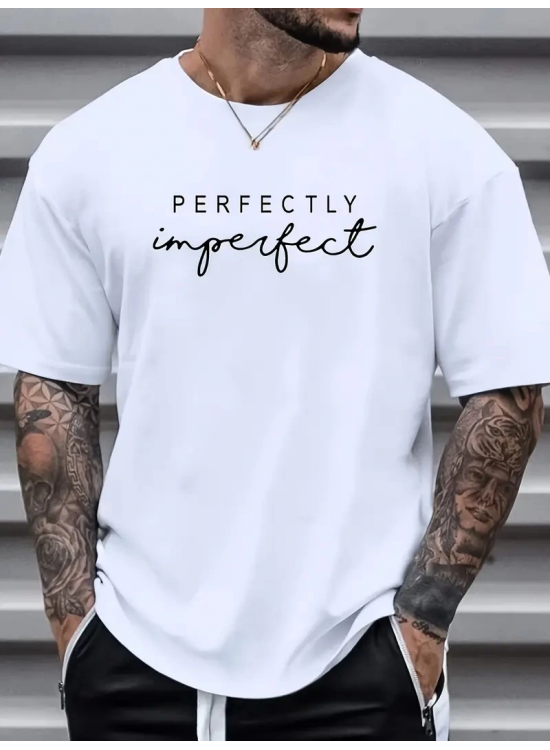 Erkek PERFECTLY Baskılı Tişört Bisiklet yaka yazlık Kısa Kol t-shirt - Beyaz Erkek PERFECTLY Baskılı Tişört Bisiklet yaka yazlık Kısa Kol t-shirt - Beyaz