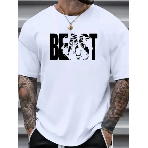 Erkek Baskılı Tişört Kısa Kol Bisiklet Yaka Oversize T-Shirt - Beyaz
