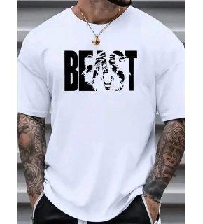 Erkek Baskılı Tişört Kısa Kol Bisiklet Yaka Oversize T-Shirt - Beyaz
