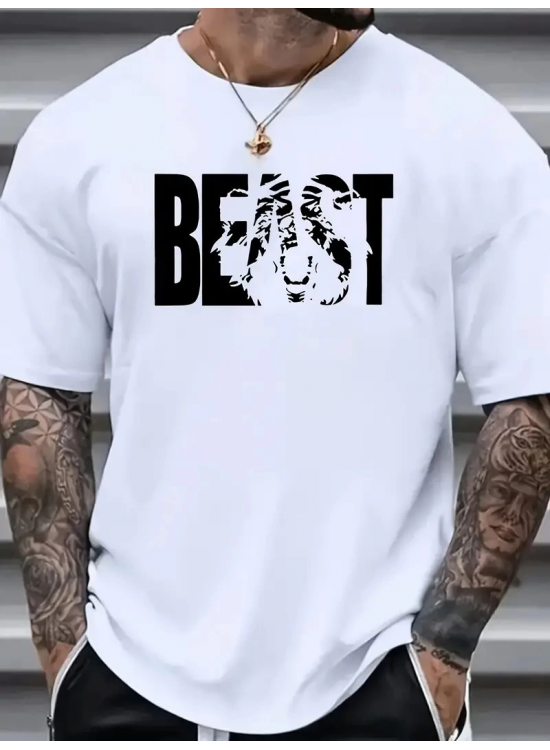 Erkek Baskılı Tişört Kısa Kol Bisiklet Yaka Oversize T-Shirt - Beyaz Erkek Baskılı Tişört Kısa Kol Bisiklet Yaka Oversize T-Shirt - Beyaz