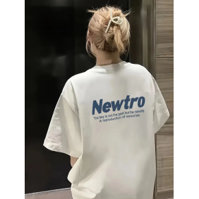 Kadın Tişört Newtro Baskılı Oversize Bisiklet Yaka T-shirt - Beyaz
