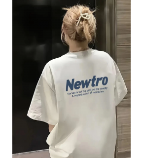 Kadın Tişört Newtro Baskılı Oversize Bisiklet Yaka T-shirt - Beyaz