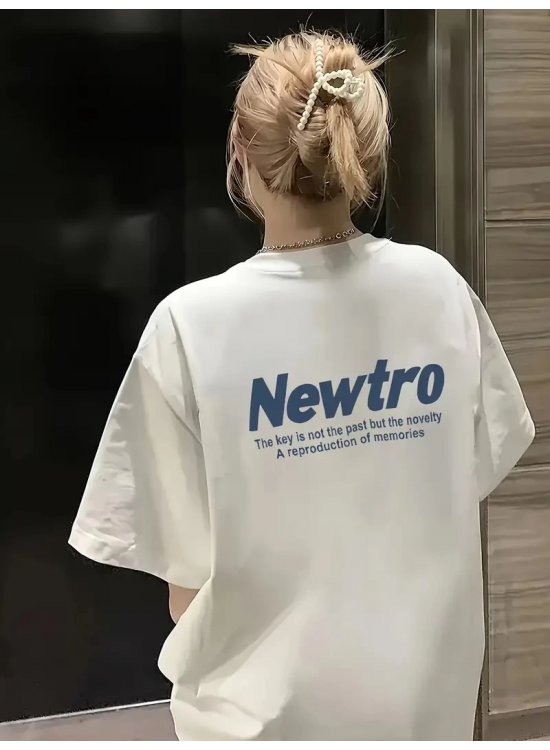 Kadın Tişört Newtro Baskılı Oversize Bisiklet Yaka T-shirt - Beyaz Kadın Tişört Newtro Baskılı Oversize Bisiklet Yaka T-shirt - Beyaz