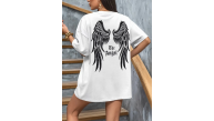 Kadın Kısa Kol Tişört Bisiklet Yaka Angel Melek Kanadı Baskılı T-Shirt - Beyaz Kadın Kısa Kol Tişört Bisiklet Yaka Angel Melek Kanadı Baskılı T-Shirt - Beyaz