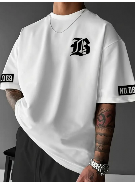 Erkek LB Baskılı Tişört Bisiklet Yaka Kısa Kol T-shirt - Beyaz Erkek LB Baskılı Tişört Bisiklet Yaka Kısa Kol T-shirt - Beyaz