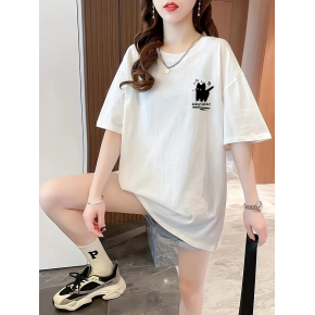 Kadın Tişört Penye Compack Tatlı Kedi Baskılı Bisiklet Yaka T-shirt - Beyaz