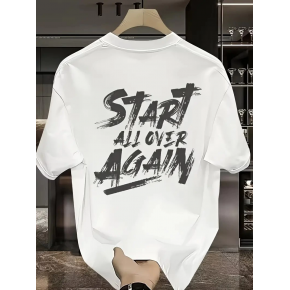 Erkek Kısa Kol Yazlık Tişört Bisiklet Yaka Baskılı Oversize T-Shirt - Beyaz
