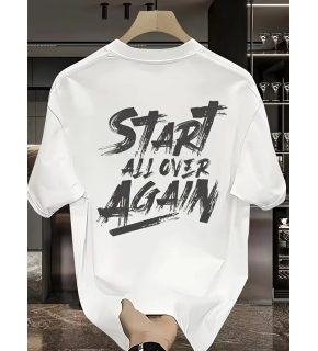 Erkek Kısa Kol Yazlık Tişört Bisiklet Yaka Baskılı Oversize T-Shirt - Beyaz