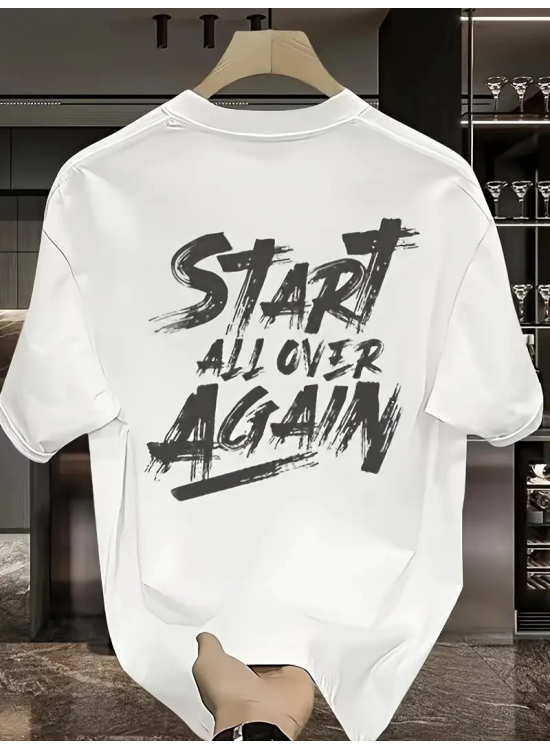 Erkek Kısa Kol Yazlık Tişört Bisiklet Yaka Baskılı Oversize T-Shirt - Beyaz Erkek Kısa Kol Yazlık Tişört Bisiklet Yaka Baskılı Oversize T-Shirt - Beyaz