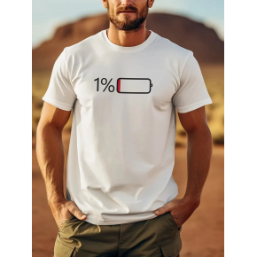 Erkek Sarj %1 Baskılı T-Shirt Kısa Kol Bisiklet Yaka Regular Fit Tişört - Beyaz
