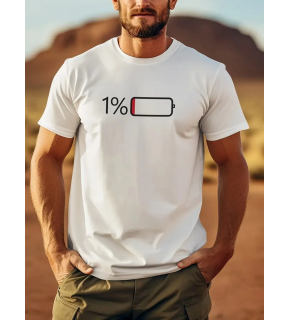Erkek Sarj %1 Baskılı T-Shirt Kısa Kol Bisiklet Yaka Regular Fit Tişört - Beyaz
