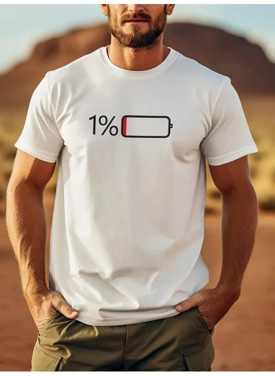 Erkek Sarj %1 Baskılı T-Shirt Kısa Kol Bisiklet Yaka Regular Fit Tişört - Beyaz Erkek Sarj %1 Baskılı T-Shirt Kısa Kol Bisiklet Yaka Regular Fit Tişört - Beyaz