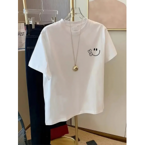 Kadın Gülücük Baskılı Tişört Kısa Kol Bisiklet Yaka Oversize T-Shirt - Beyaz