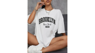 Kadın Brooklyn Baskılı Tişört Kısa Kol Bisiklet Yaka Oversize T-Shirt - Beyaz Kadın Brooklyn Baskılı Tişört Kısa Kol Bisiklet Yaka Oversize T-Shirt - Beyaz