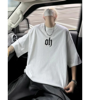 Erkek Kısa Kol Yazlık Tişört Bisiklet Yaka Baskılı Oversize T-Shirt - Beyaz