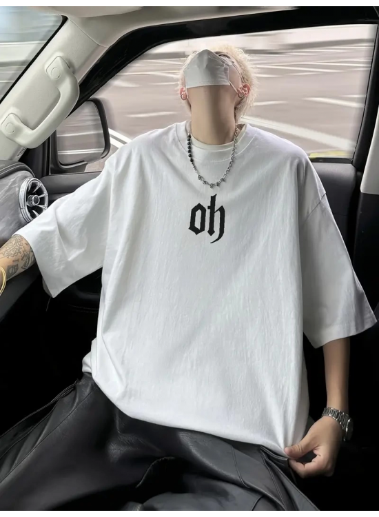 Erkek Kısa Kol Yazlık Tişört Bisiklet Yaka Baskılı Oversize T-Shirt - Beyaz Erkek Kısa Kol Yazlık Tişört Bisiklet Yaka Baskılı Oversize T-Shirt - Beyaz