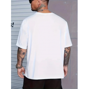 Erkek Baskılı Tişört Kısa Kol Bisiklet Yaka Oversize T-Shirt - Beyaz