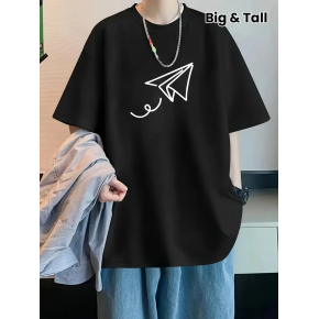 Erkek Kısa Kol Yazlık Tişört Bisiklet Yaka Baskılı Oversize T-Shirt - Siyah