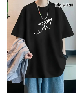 Erkek Kısa Kol Yazlık Tişört Bisiklet Yaka Baskılı Oversize T-Shirt - Siyah