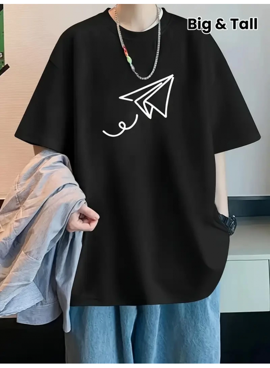 Erkek Kısa Kol Yazlık Tişört Bisiklet Yaka Baskılı Oversize T-Shirt - Siyah Erkek Kısa Kol Yazlık Tişört Bisiklet Yaka Baskılı Oversize T-Shirt - Siyah