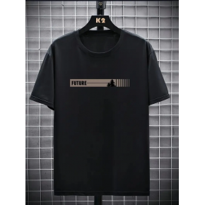 Erkek Tişört FUTRE Baskılı Kısa Kol Bisiklet Yaka T-shirt - Siyah