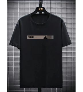 Erkek Tişört FUTRE Baskılı Kısa Kol Bisiklet Yaka T-shirt - Siyah