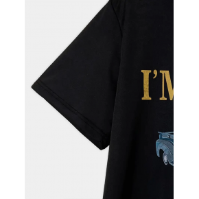 Erkek Tişört Araba Baskılı Kısa kol t-shirt - Siyah