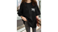 Kadın T-shirt Bisiklet yaka NY Baskılı kısa kol Tişört - Siyah Kadın T-shirt Bisiklet yaka NY Baskılı kısa kol Tişört - Siyah