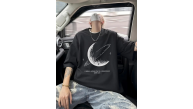 Erkek Baskılı Tişört Kısa Kol Bisiklet Yaka Oversize T-Shirt - - Siyah Erkek Baskılı Tişört Kısa Kol Bisiklet Yaka Oversize T-Shirt - - Siyah