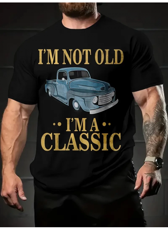 Erkek Tişört Araba Baskılı Kısa kol t-shirt - Siyah Erkek Tişört Araba Baskılı Kısa kol t-shirt - Siyah