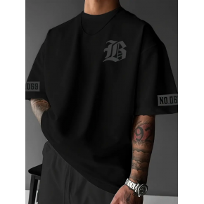 Erkek Baskılı T-Shirt Kısa Kol Bisiklet Yaka Regular Fit Yazlık Tişört - Siyah