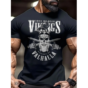 Erkek Ön ve Arka Baskılı T-Shirt Kısa Kol Bisiklet Yaka Regular Fit Tişört - Siyah