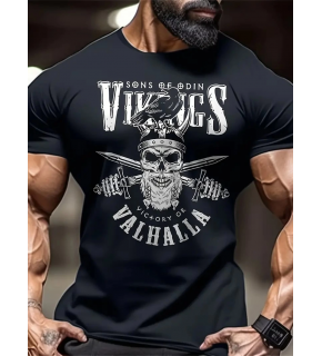 Erkek Ön ve Arka Baskılı T-Shirt Kısa Kol Bisiklet Yaka Regular Fit Tişört - Siyah