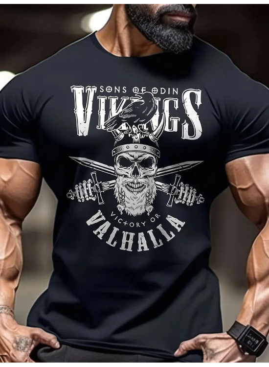 Erkek Ön ve Arka Baskılı T-Shirt Kısa Kol Bisiklet Yaka Regular Fit Tişört - Siyah