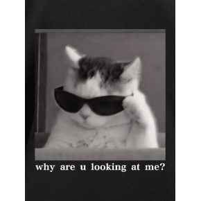 Erkek T-Shirt Komik Kedi Baskılı kısa kol Tişört - Siyah