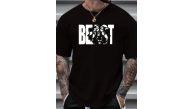 Erkek Baskılı Tişört Kısa Kol Bisiklet Yaka Oversize T-Shirt - Siyah