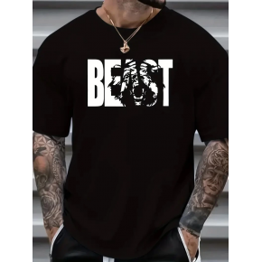 Erkek Baskılı Tişört Kısa Kol Bisiklet Yaka Oversize T-Shirt - Siyah