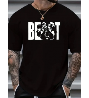 Erkek Baskılı Tişört Kısa Kol Bisiklet Yaka Oversize T-Shirt - Siyah
