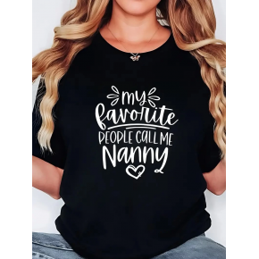 Kadın Kısa Kol Yazlık Tişört Bisiklet Yaka Baskılı Oversize T-Shirt - Siyah