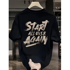 Erkek Kısa Kol Yazlık Tişört Bisiklet Yaka Baskılı Oversize T-Shirt - Siyah