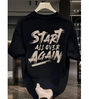 Erkek Kısa Kol Yazlık Tişört Bisiklet Yaka Baskılı Oversize T-Shirt - Siyah