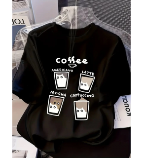 Kadın Kısa Kol Yazlık Tişört Bisiklet Yaka Baskılı Oversize T-Shirt - Siyah