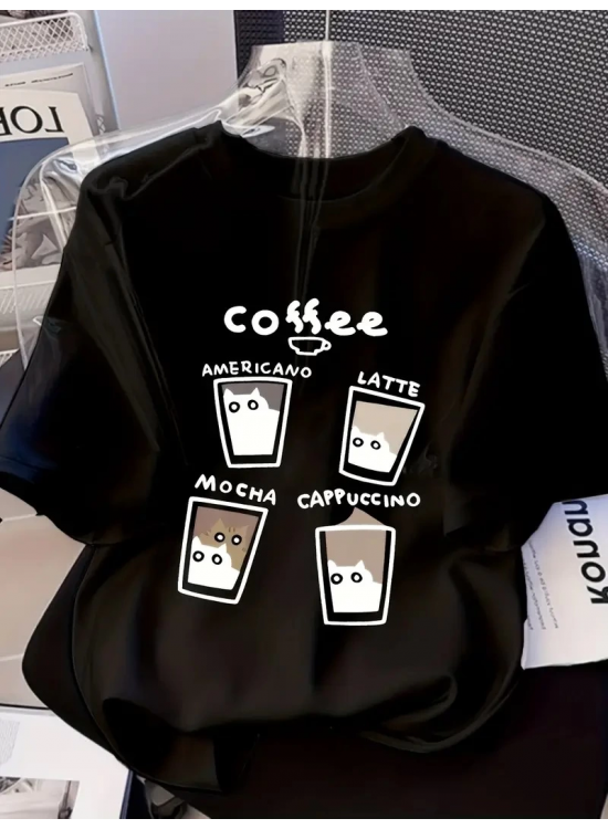 Kadın Kısa Kol Yazlık Tişört Bisiklet Yaka Baskılı Oversize T-Shirt - Siyah Kadın Kısa Kol Yazlık Tişört Bisiklet Yaka Baskılı Oversize T-Shirt - Siyah