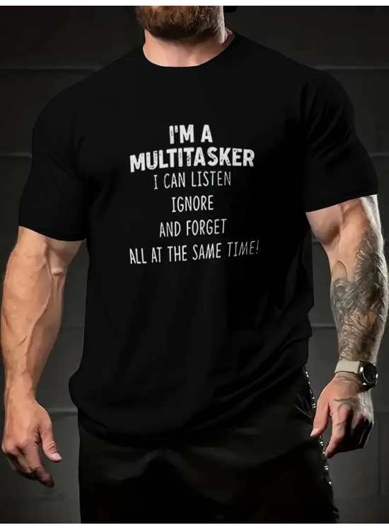 Erkek T-shirt Komik 'Multitasker' Baskılı Kısa kol Tişört - Siyah Erkek T-shirt Komik 'Multitasker' Baskılı Kısa kol Tişört - Siyah
