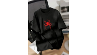 Kadın Kısa Kol Yazlık Tişört Bisiklet Yaka Spider Baskılı T-Shirt - Siyah Kadın Kısa Kol Yazlık Tişört Bisiklet Yaka Spider Baskılı T-Shirt - Siyah